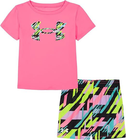 Under Armour girls Short Sleeve Shirt and Shorts Set, Durable Stretch and Lightweight