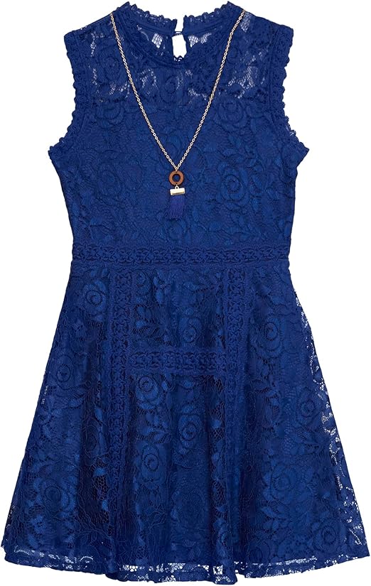 Beautees Girls' Sleeveless Fit and Flare Lace Dress