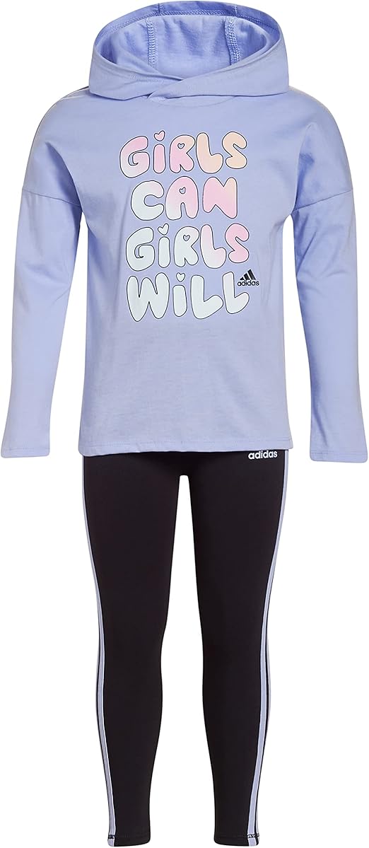 adidas girls Long Sleeve Hooded Top and Graphic Tights Set