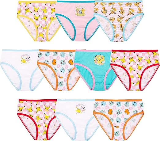 Pokemon Girls' 100% Combed Cotton Underwear with Pikachu, Evee, Squirtle, Jigglypuff and More in Sizes 4, 6 and 8