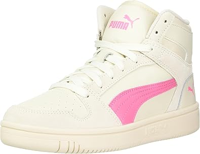 PUMA Rebound Layup Mid Sneaker, Alpine Snow-Strawberry Burst-Frosty Pink, 5.5 US Unisex Big Kid