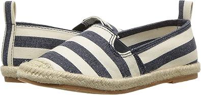 POLO RALPH LAUREN Kids Girl's BEAKON Slipper, White/Navy Striped, 11 Medium US Little Kid