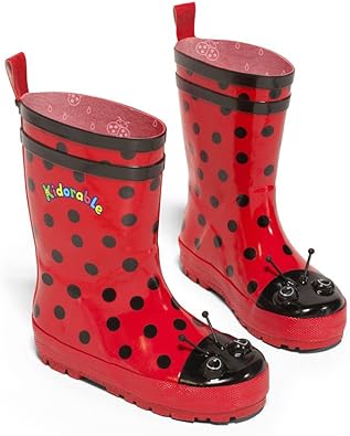 Kidorable Red Ladybug Natural Rubber Rain Boots With A Pull On Heel Tab