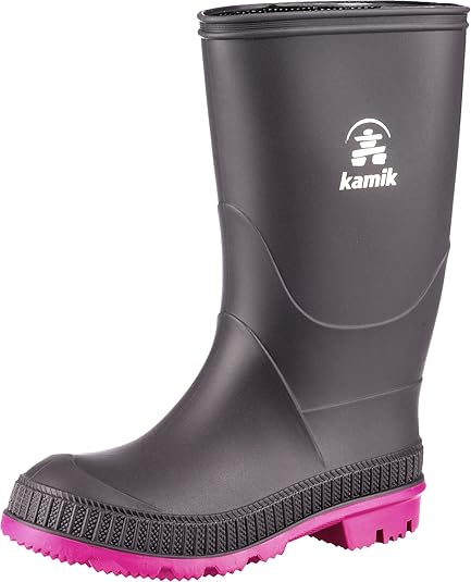 Kamik Girls' Stomp Rain Boot, Charcoal/Magenta, 10 M US Toddler