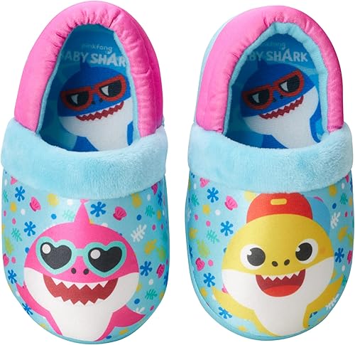 Nickelodeon Toddler Boys' and Girls’ Baby Shark Slippers - Plush Fuzzy Slippers, Non-Skid Sole (5-12 Toddler/Kid)