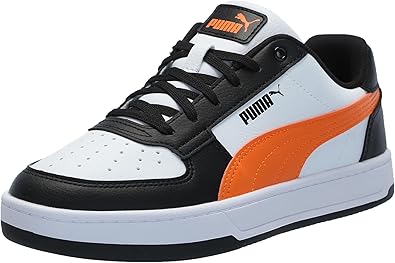 PUMA Caven Sneaker, White-Rickie Orange Black, 12 US Unisex Little Kid