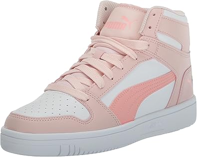 PUMA Rebound Layup Mid Sneaker, White-Peach Smoothie-Frosty Pink, 6.5 US Unisex Big Kid