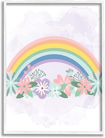 Stupell Industries Tropical Florals Under Playful Rainbow Kids' Illustration, Designed by Kim Allen White Framed Wall Art, 24 x 30