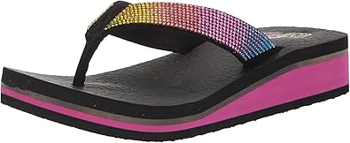 Skechers Kids Girls Vinyasa Sparks-Sunset Shine Sneaker, Black/Multi, 4 Big Kid