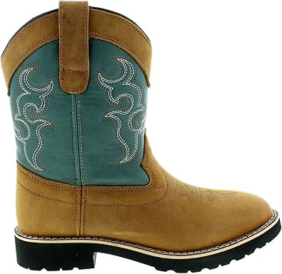 Itasca Girls Youth Pull-on Leather/Nylon Buckaroo Western Boot, teal, 1.0 Standard US Width US Little Kid