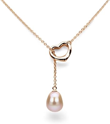 Heart Shape Chain Necklace with Cultured Freshwater Pearl Pendant 9x11mm 21 inch (Choice of Pearl Color and Metal Type)