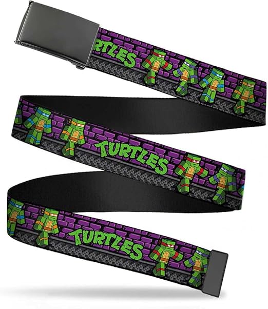 Buckle-Down Big Web Belt Ninja Turtles, Classic Tmnt Block Turtle Poses Purple/Grays, 1.0