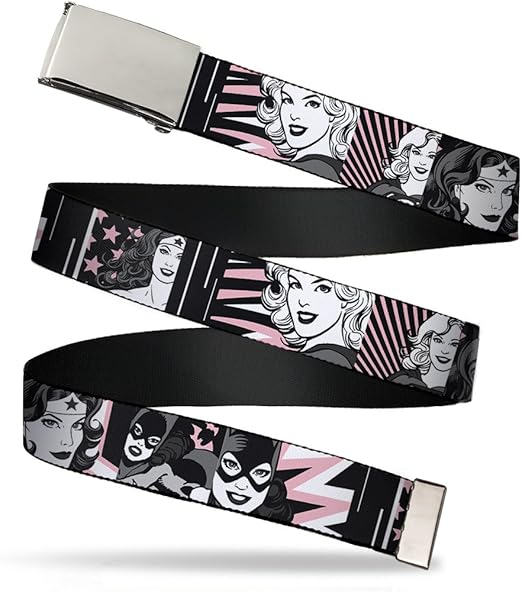 Buckle-Down 4075 Accessorie's Web Belt-Batgirl/Wonder Woman/Supergirl Retro Panels Black/Pink/White