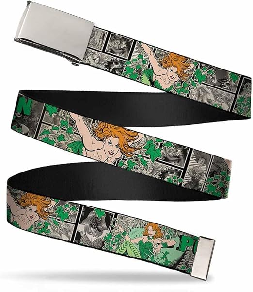 Buckle-Down Web Belt, POISON IVY Poses/Comic Scenes Grays/Greens, 1.5