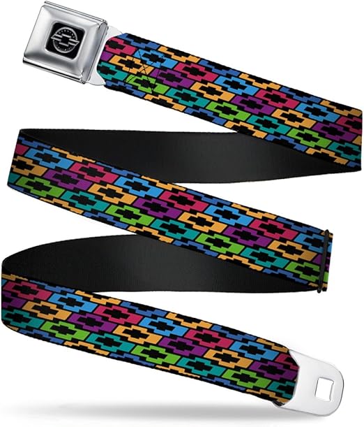 Buckle-Down Seatbelt Belt - Chevy Bowties 5-Row Black/Multi Color - 1.0