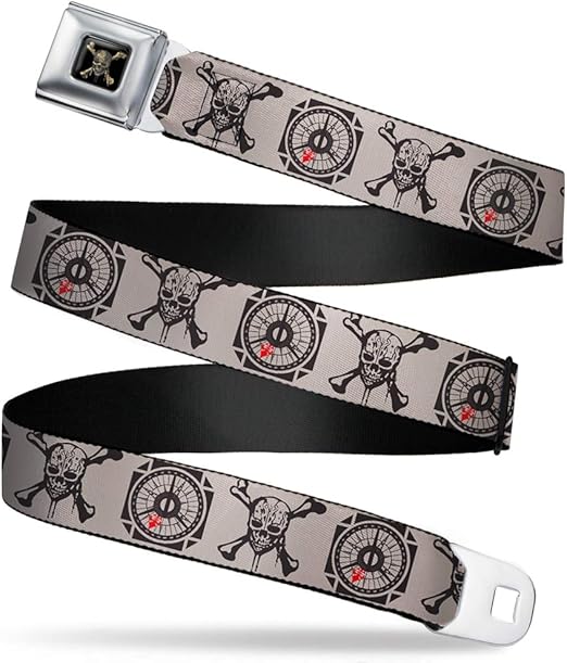 Disney Belt, Seatbelt Buckle Belt, Pirates Dead Men Tell No Tales Skull Compass Cream Black Red, Adjustable