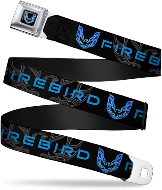 Buckle-Down Seatbelt Belt - Pontiac FIREBIRD/Logo Black/Grays/Blues - 1.0