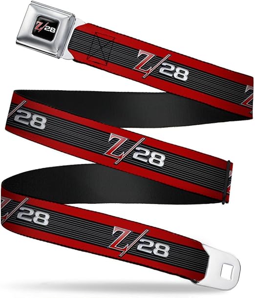 Buckle-Down Seatbelt Belt - 1969 Camaro Z/28 Emblem/Stripe Red/Black/Gray/Silver - 1.0