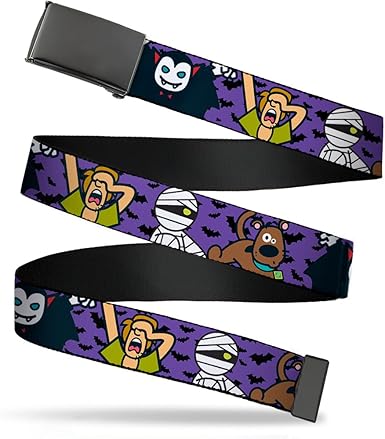 Buckle-Down Web Belt, Mini Scooby Doo Halloween/Bats Purple/Black, 1.0