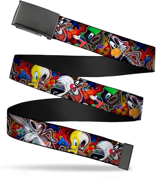 Buckle-Down Web Belt, Looney Tunes 6-Anatomy Character Poses/Floral Mosaic, 1.0