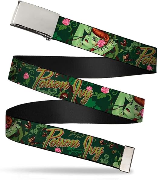 Buckle-Down Web Belt, POISON IVY Bombshell Poses Greens/Reds, 1.5