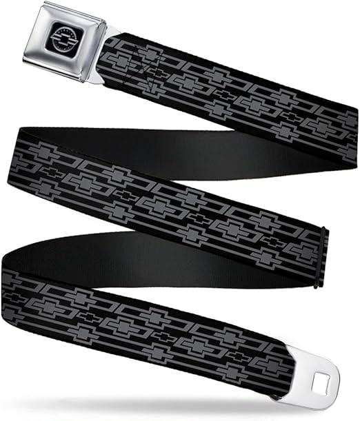 Buckle-Down Seatbelt Belt - Retro Chevy Bowtie Monogram Black/Gray - 1.0