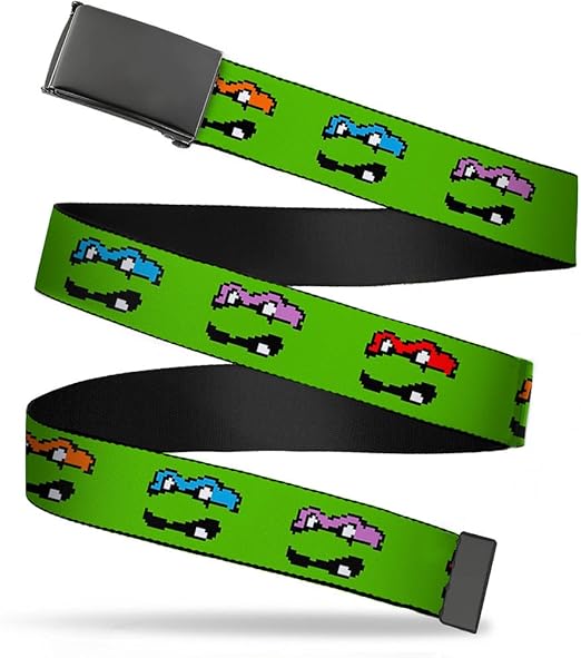 Buckle-Down Web Belt - Classic TMNT 8-Bit Faces Green