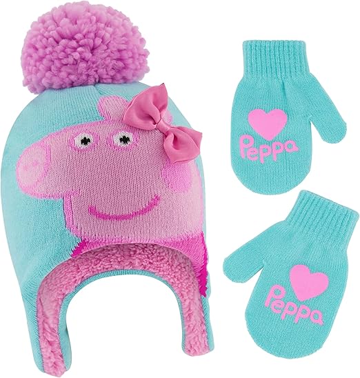 eOne Winter Hat, Kids Gloves Or Toddlers Mittens, Peppa Pig Baby Beanie for Girl's Ages 2-4