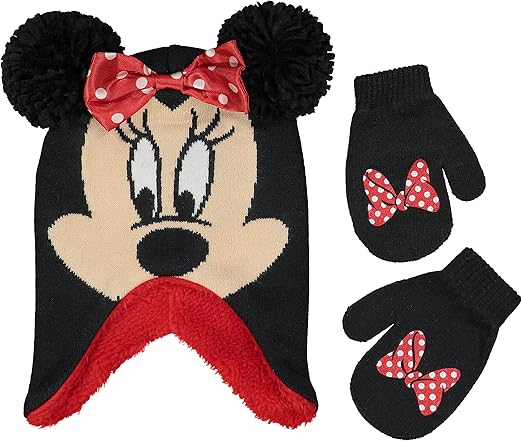 Disney Girls Toddler Winter Hat and Mittens Set Ages 2-4 Or Minnie Mouse Hat and Kids Gloves Set for Ages 4-7