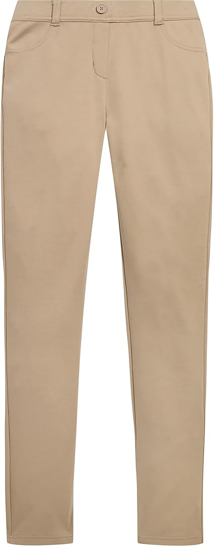 Nautica Girls' School Uniform Interlock Skinny Leg Jegging, Elasticized Waistband with Faux Button Closure, Stretch Material