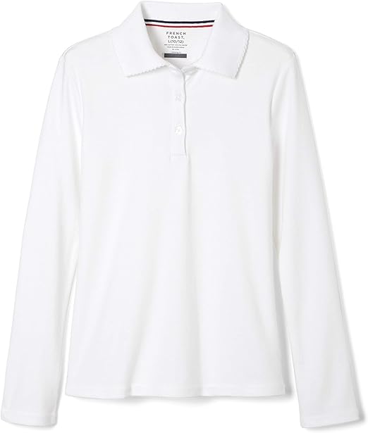 French Toast Girls' Uniform Long Sleeve Polo with Picot Collar (Standard & Plus)