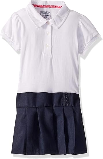 Cherokee School Uniforms Girls' Polo Dress with Puff Sleeves and Pleated Skirt