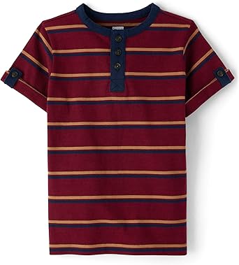 Gymboree,and Toddler Short Sleeve Henley T-Shirt,Maroon Smoke,3T