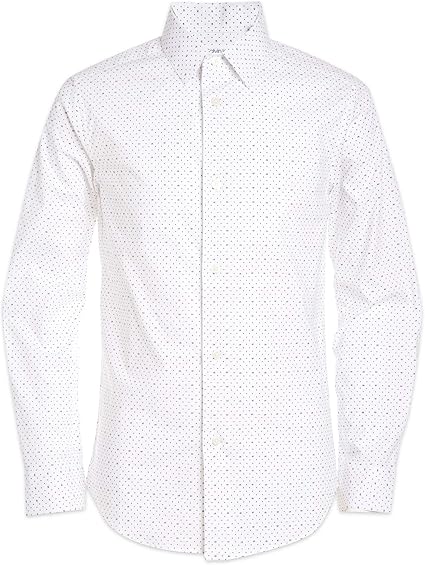 Calvin Klein Boys' Long Sleeve Patterned Dress Shirt, Button-Down Style with Cuffs & Shirttail Hem