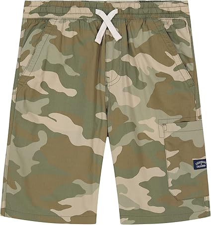 Lucky Brand Boys' Pull-On Cargo Shorts, Drawstring Closure, Tea Camo, 10-12