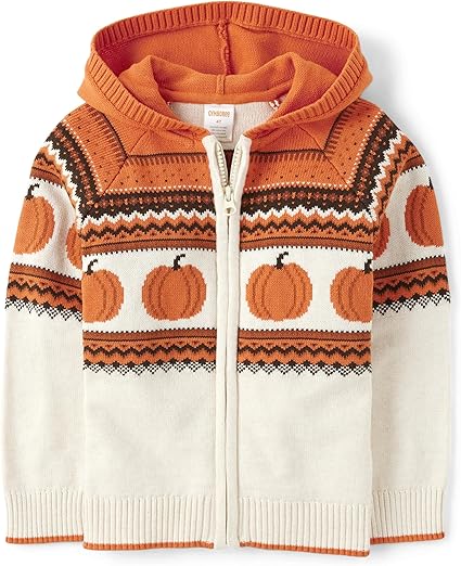 Gymboree Boys and Toddler Long Sleeve Zip Up Hoodie Sweatshirt, Pumpkin, 7 US