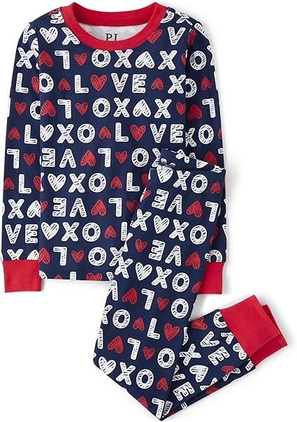 The Children's Place Kids' Valentine's Day Long Sleeve Top and Pants Snug Fit 100% Cotton 2 Piece Pajama Set