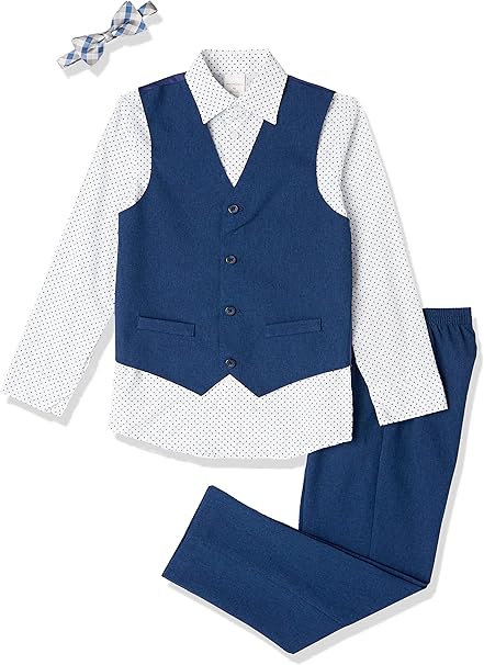 Van Heusen Boys' 4-Piece Formal Suit Set, Vest, Pants, Collared Dress Shirt, and Tie, Blue Jean, 4T