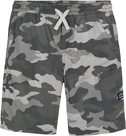 Lucky Brand Boys' Pull-On Cargo Shorts, Drawstring Closure, Faded Black Camo GC04, 6