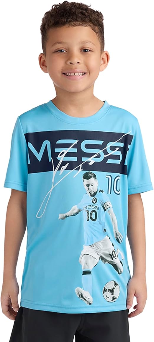 Messi Boys' Lifestyle Short Sleeve Top, Standard Shirt with Logo, Comfortable Fit