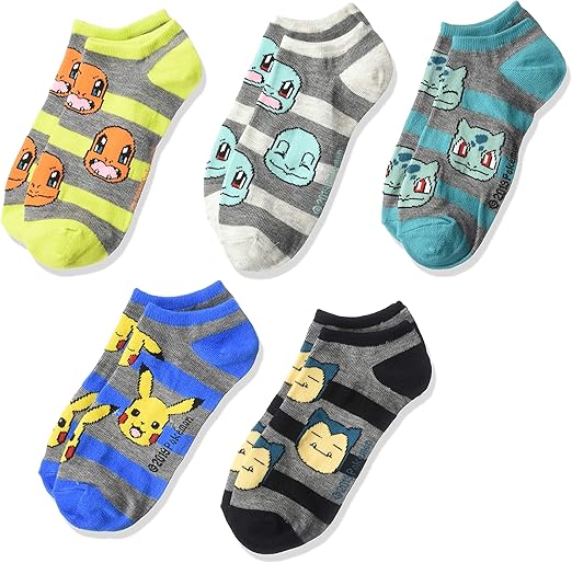 Pokemon Boys 5 Pack No Show Socks