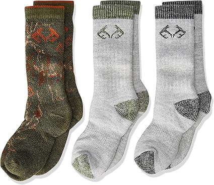 Realtree Boy's Outdoor Merino Wool Blend Camo Mid Calf Socks Gift Box (3-Pair Pack)