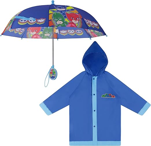 Hasbro Boys' Umbrella and Poncho Raincoat Set, Pj Masks Rain Wear for Ages 2-7