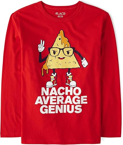 Boys' Assorted Everyday Long Sleeve Graphic T-Shirts, Nacho Average Genius, Large