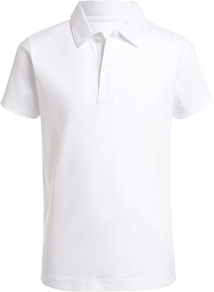 IZOD Boys' School Uniform Sensory-Friendly Short Sleeve Polo Shirt, Button Closure, Tagless Inner Neckline