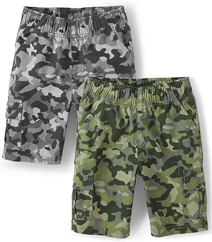 The Children's Place Toddler Boys Pull on Cargo Shorts, Green Camo/Grey Camo 2 Pack, 5