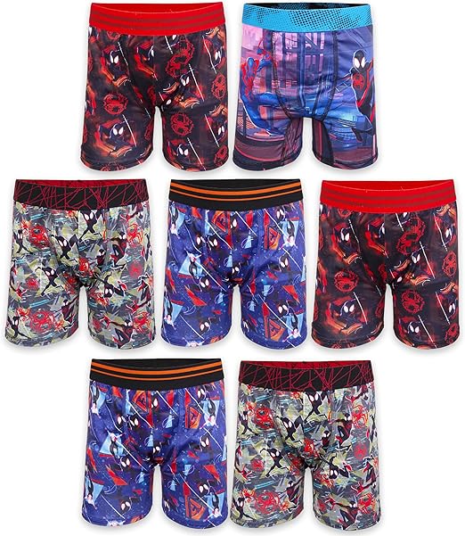 Spiderman Boys' Boxer Brief Multipacks with Multiple Print Choices Available in Sizes 4, 6, 8, 10, and 12