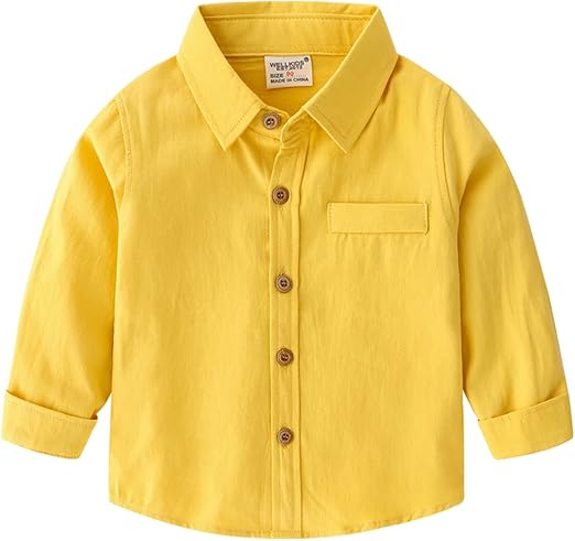 KISBINI Toddler Boys Long Sleeve Dress Shirt Button Up Shirts for Kids 2T-6 Years