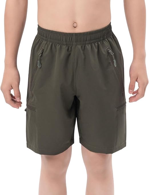 DEVOROPA Boys Athletic Shorts Lightweight Quick Dry Hiking Cargo Shorts with Zipper Pockets for Outdoor Running