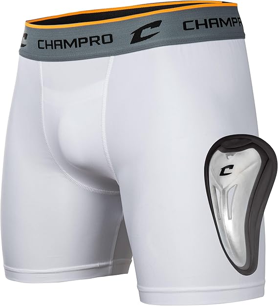 CHAMPRO Compression Boxer Short with Cup - Polyester/Spandex, Youth Large, White (BPS14YCWL)